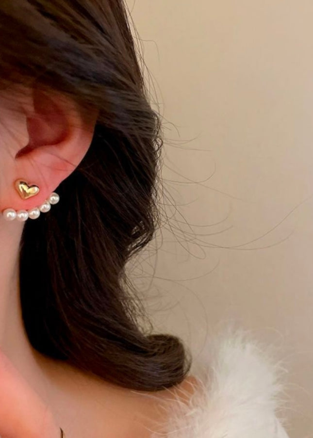 Heart Pearl Earrings Gold