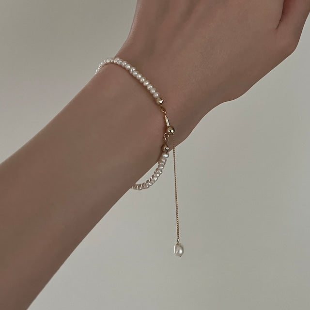 【金属アレルギー対応】サージカルステンレス316L アジャスター付きパールブレスレット