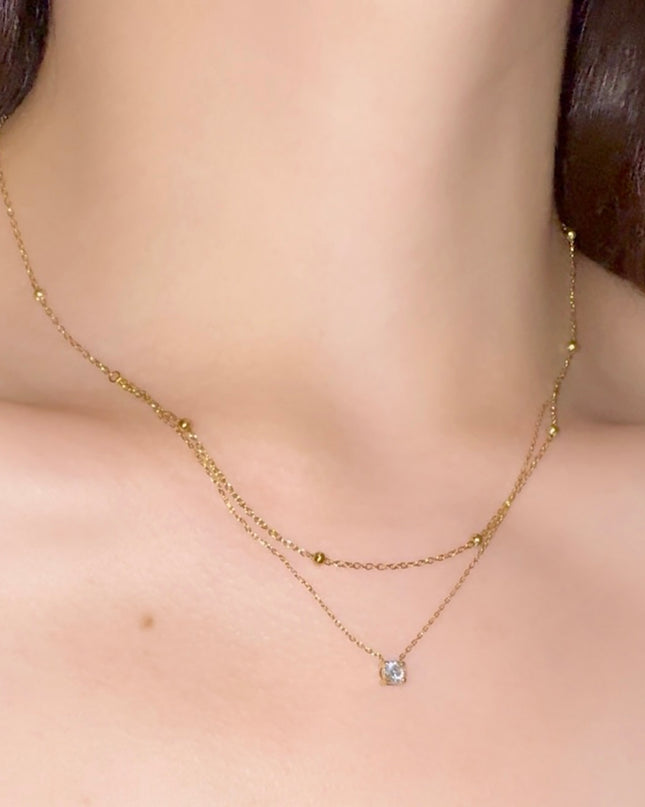 【金属アレルギー対応】 ジルコニア ダブルチェーン ネックレス BLAIR