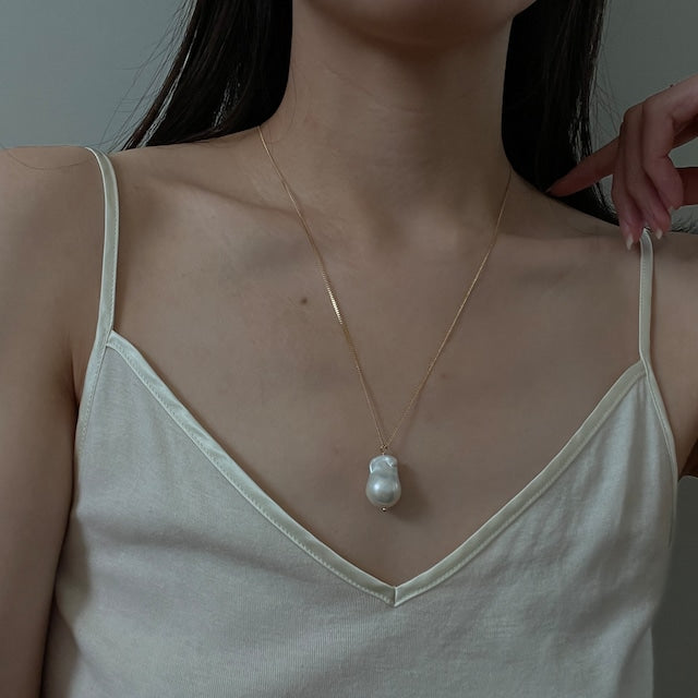 【金属アレルギー対応】大粒 淡水 バロック パール ネックレス Isabella