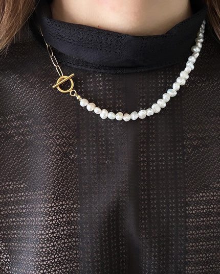 【金属アレルギー対応】淡水パールチェーンネックレスALMA