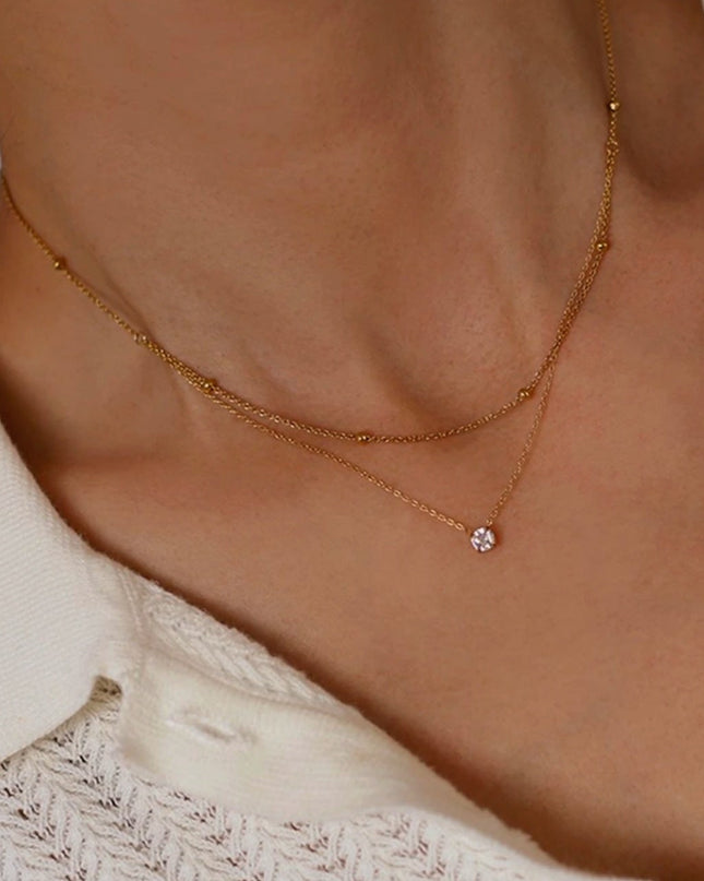 【金属アレルギー対応】 ジルコニア ダブルチェーン ネックレス BLAIR