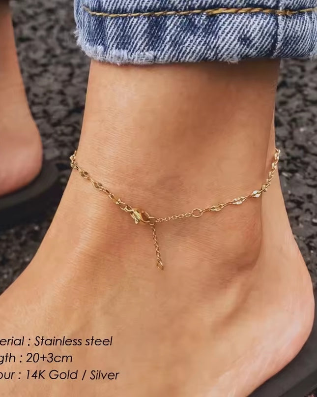 Minimalist Slim Adjustable Chain Stainless Steel PVD Anklet Gold