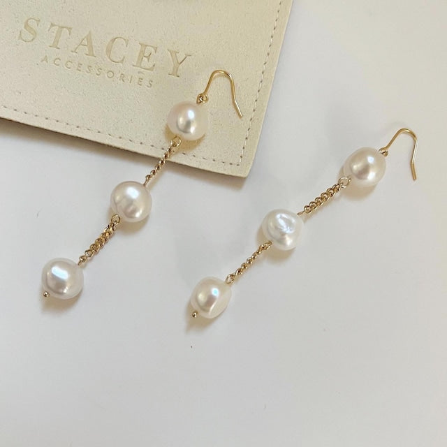 【金属アレルギー対応】淡水 バロック 小粒 パール ロング 揺れる ピアス Remi