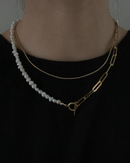 【金属アレルギー対応】淡水パールチェーンネックレス