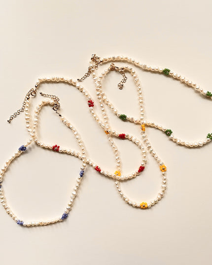 淡水バロックパール ビーズ フラワーネックレス