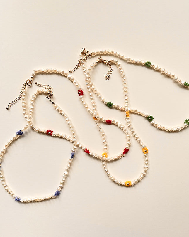 淡水バロックパール ビーズ フラワーネックレス