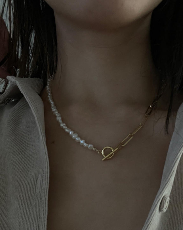 【金属アレルギー対応】淡水パールチェーンネックレス