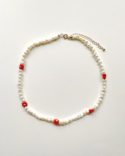 淡水バロックパール ビーズ フラワーネックレス